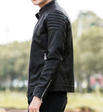 Mens Slim Fit Red Biker Faux Leather Jacket